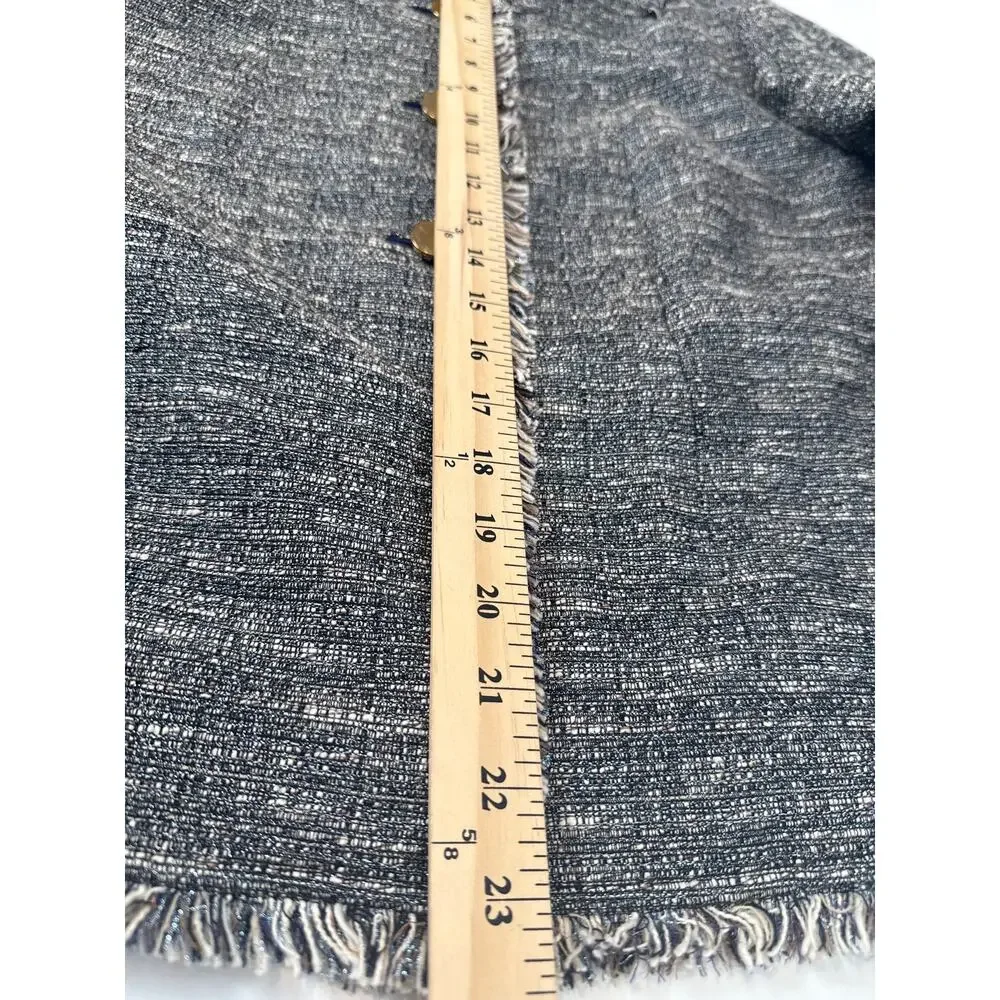 Tory Burch Collarless Tweed Fringe Jacket Navy Gold Sz 14